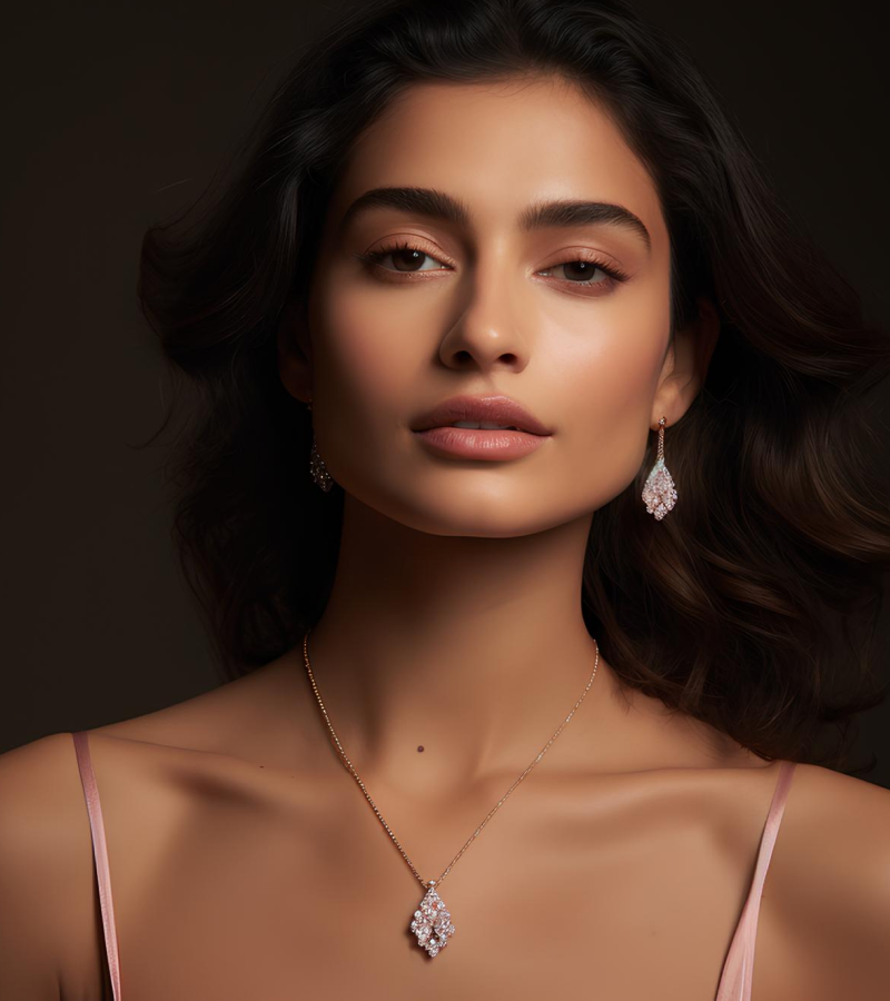 Model wearing Prideaux jewelry